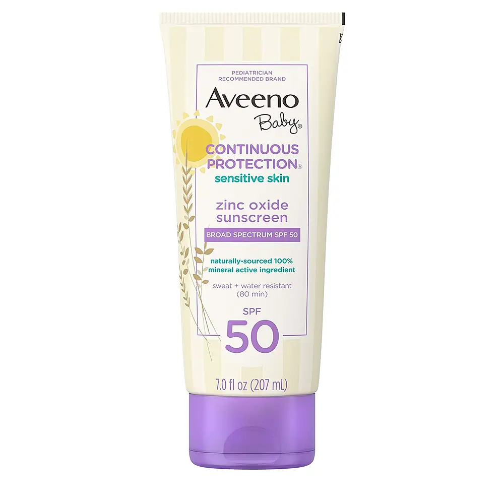 Aveeno Baby Continuous Protection Sensitive Skin Lotion Zinc Oxide Sunscreen with Broad Spectrum SPF 50