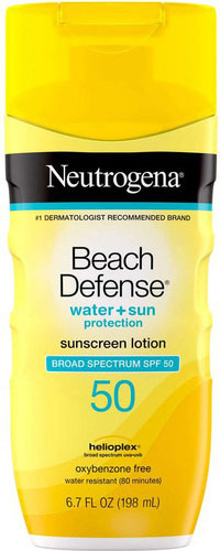 Beach Defense Water Sun Protection Sunscreen Lotion Broad Spectrum SPF 50